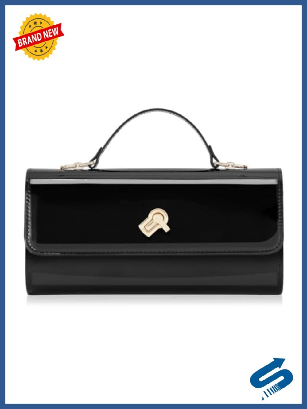 Metallic PU Evening Clutch Square Box Shoulder Handbag Twist Lock